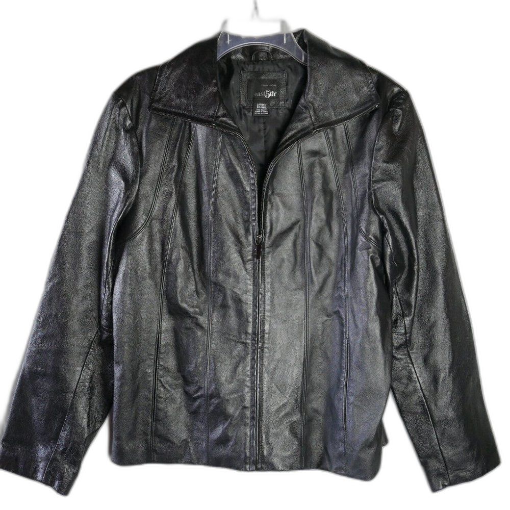 East 5th Womens Size L Leather Jacket Black 100% Leather Zip Up Pockets …